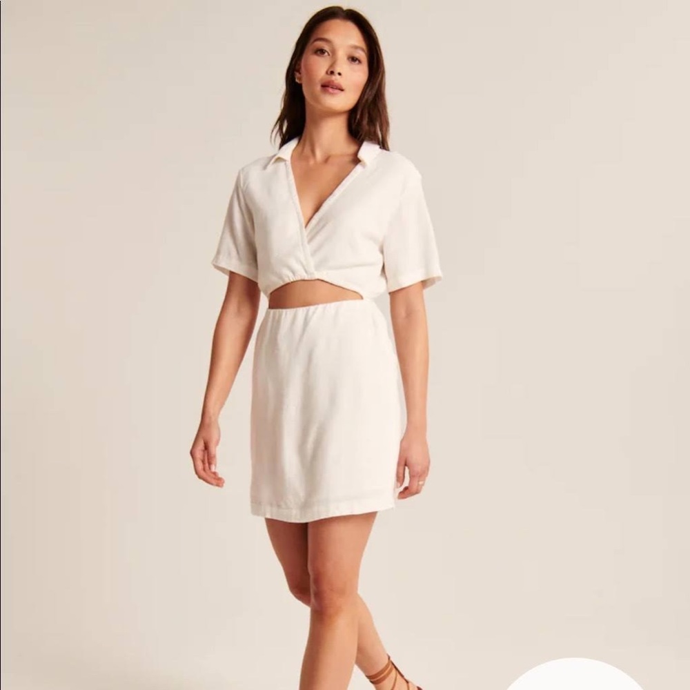 Linen-Blend Cutout Shirt Dress